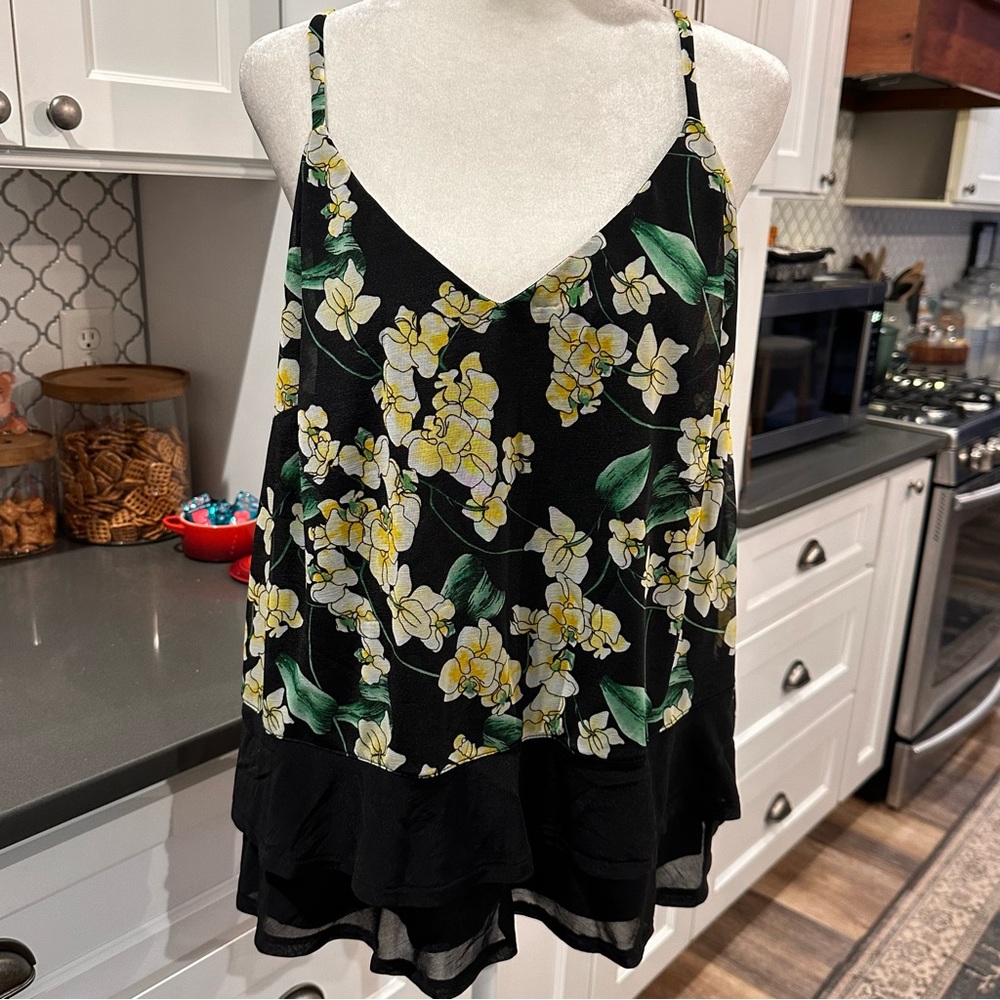 Inc Y2K Floral Ruffled Babydoll Cami Blouse Top M Fairycore Dainty Whimsical